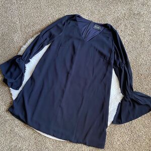 Do+Be Long Bell Sleeve Dress Blue Vneck Womens Size Small